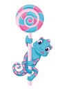 Chameleon with lollipop. Vector cartoon illustration