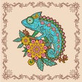 Chameleon mandala. Animal Vector illustration