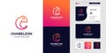 Chameleon outline logo and business card design template