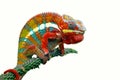 Chameleon panther on branch with white background