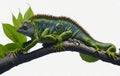 chameleon portrait on a branch, isolated on white background Royalty Free Stock Photo