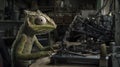 Chameleon roboticist innovating in workshop technology creation unique environment close-up perspective Royalty Free Stock Photo