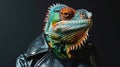 Chameleon in a rock stars leather jacket cool and adaptable Royalty Free Stock Photo