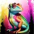 The chameleon\'s humorous expression adds to the charm of the design