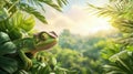 Chameleon Skillfully Blending into Lush Greenery of Serene Jungle Setting with Vibrant Flora and Tranquil Atmosphere Royalty Free Stock Photo
