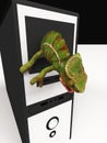 Chameleon and slow computer 3d illustration