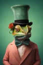 Chameleon in top hat and tails half - length front view Royalty Free Stock Photo