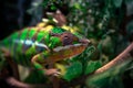 A Chameleon in a tree being disturbed Royalty Free Stock Photo