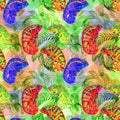 Chameleons. Watercolor background image. Seamless pattern. Use printed materials, signs, items, websites, maps, posters, postcards