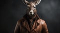 Chamois In Medium Brown: A Conceptual Photography Of A Deer In A Leather Jacket