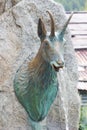 Chamois shaped water fountain in a rural village in Val d`Aosta, Italy