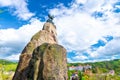 Chamois Statue Socha Kamzika at Deer Jump Jeleni Skok Lookout with Karlovy Vary Royalty Free Stock Photo