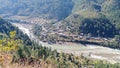 A Chamoli market in Uttarakhand which is on the banks of the river with terraced fields