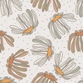 Chamomile Daisy Flower, Boho Sketch Hand Drawn Floral Seamless Pattern Royalty Free Stock Photo