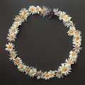 Chamomile daisy flower circle wreath on a gray dark textured ba