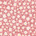 Chamomile floral mille fleur seamless pattern on pink background. Small summer flowers in simple scandinavian cartoon