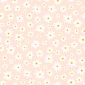 Chamomile floral mille fleur seamless pattern on pink background. Small summer flowers in simple scandinavian cartoon
