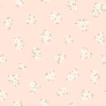 Chamomile floral mille fleur seamless pattern on pink background. Small summer flowers in simple scandinavian cartoon