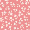 Chamomile floral mille fleur seamless pattern on pink background. Small summer flowers in simple scandinavian cartoon