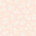 Chamomile floral mille fleur seamless pattern on pink background. Small summer flowers in simple scandinavian cartoon