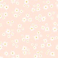 Chamomile floral mille fleur seamless pattern on pink background. Small summer flowers in simple scandinavian cartoon