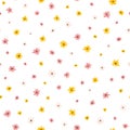 Chamomile floral mille fleur seamless pattern on white background. Small colorful summer flowers in simple scandinavian