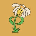 Chamomile flower vintage toons: funny character, vector illustration trendy classic retro cartoon style