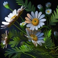 Chamomile flowers closeup on dark background Royalty Free Stock Photo