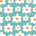 Chamomile flowers hand drawn vector illustration.Cute floral seamless pattern for kids fabric. Royalty Free Stock Photo