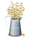 Chamomile flowers in a pot vase Vector. Spring background. Realistic 3d illustrations Royalty Free Stock Photo