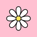 chamomile icon, white daisy symbol with black outline, cute flower sticker on pink background, groovy aesthetic vector Royalty Free Stock Photo