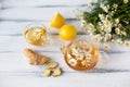 Chamomile, lemon, ginger, tea Royalty Free Stock Photo