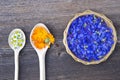 Chamomile, marigold and cornflower medical herbs Royalty Free Stock Photo