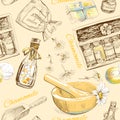 Chamomile natural cosmetic seamless pattern. Royalty Free Stock Photo