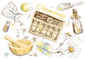 Chamomile natural cosmetic set. Royalty Free Stock Photo