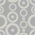 Chamomile Round Wreath Seamless Pattern on Grey Background.