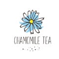 Chamomile tea print. Organic herbal hot drinks pakage design. Hand sketched herbs and flowers illustration collecton.