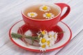 Chamomile tea on a wooden table Royalty Free Stock Photo