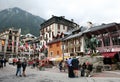 Chamonix Village and monument of Saussure and Balmat Royalty Free Stock Photo