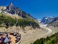 CHAMONIX, FRANCE - AUGUST 8, 2017: View over glacier Mer de Glace from terrace, Chamonix France Royalty Free Stock Photo