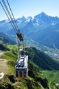 Cable car arriving at the Le Brevent station from the city Chamonix.