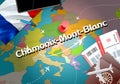 Chamonix-Mont-Blanc city travel and tourism destination concept