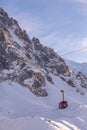 Sunset Alps, cable car, snow mountain peaks