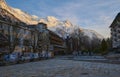 Chamonix-Mont-Blanc town at sunset, France