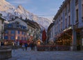 Chamonix-Mont-Blanc town at sunset, France