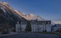 Chamonix-Mont-Blanc town at sunset, France