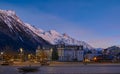 Chamonix-Mont-Blanc town at sunset, France Royalty Free Stock Photo