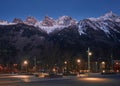 Chamonix-Mont-Blanc town at sunset, France Royalty Free Stock Photo