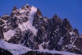 The Chamonix Needles at twilight. Mont Blanc mountain range, Chamonix, Haute-Savoie, Alps, France Royalty Free Stock Photo