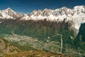 Chamonix town aerial view in mountains